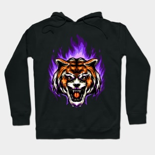 Angry Tiger Head With Blue Flames Hoodie